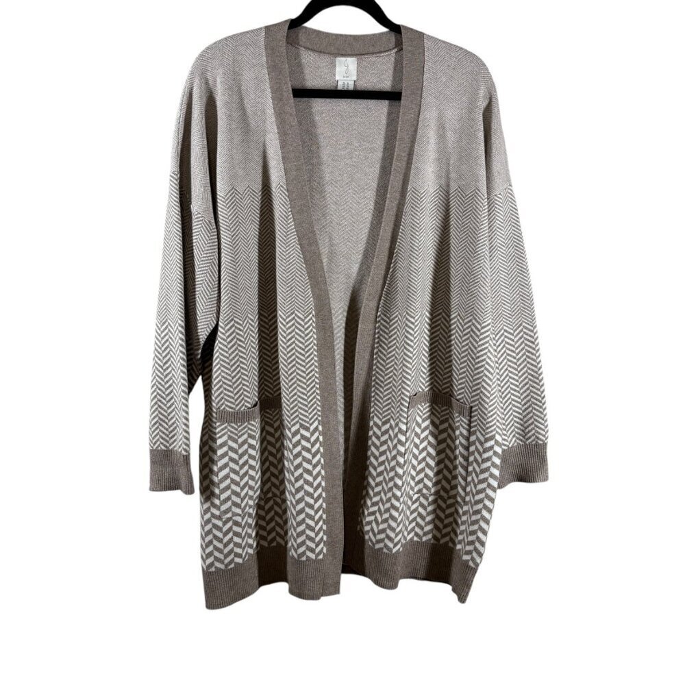 Joie Cream & Tan Open Front Cozy Cardigan Sweater Women's Plus Size 1X